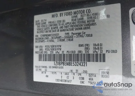 2014 Ford Mustang V6 Premium from USA, damaged, VIN 1ZVBP8EM8E5324321